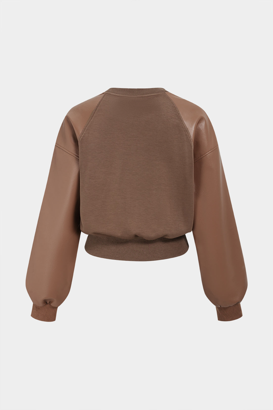 Patchwork leren-look sweater met ronde hals en lange mouwen