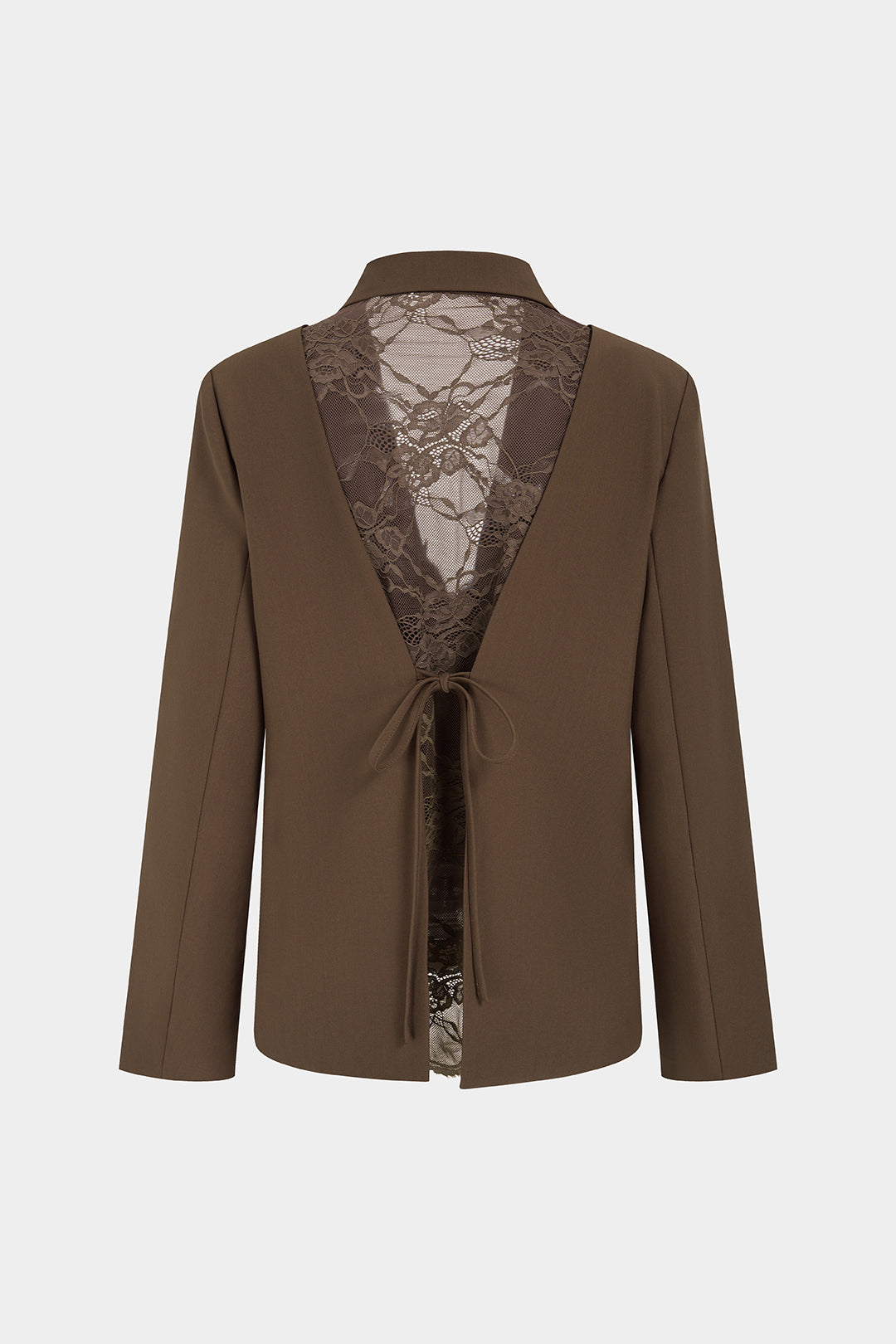 Patchwork blazer met kant, reverskraag en open rug