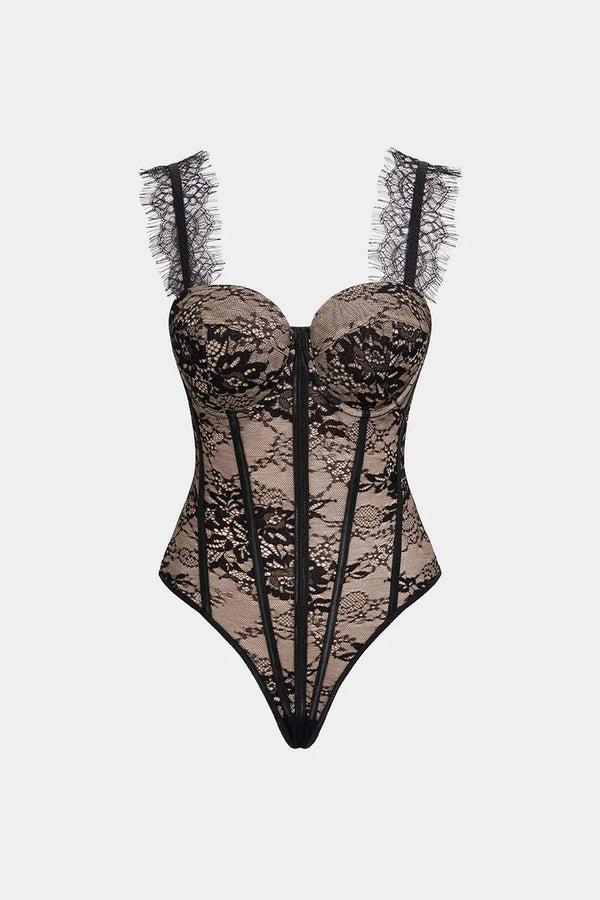 Kanten korset slip mouwloze bodysuit