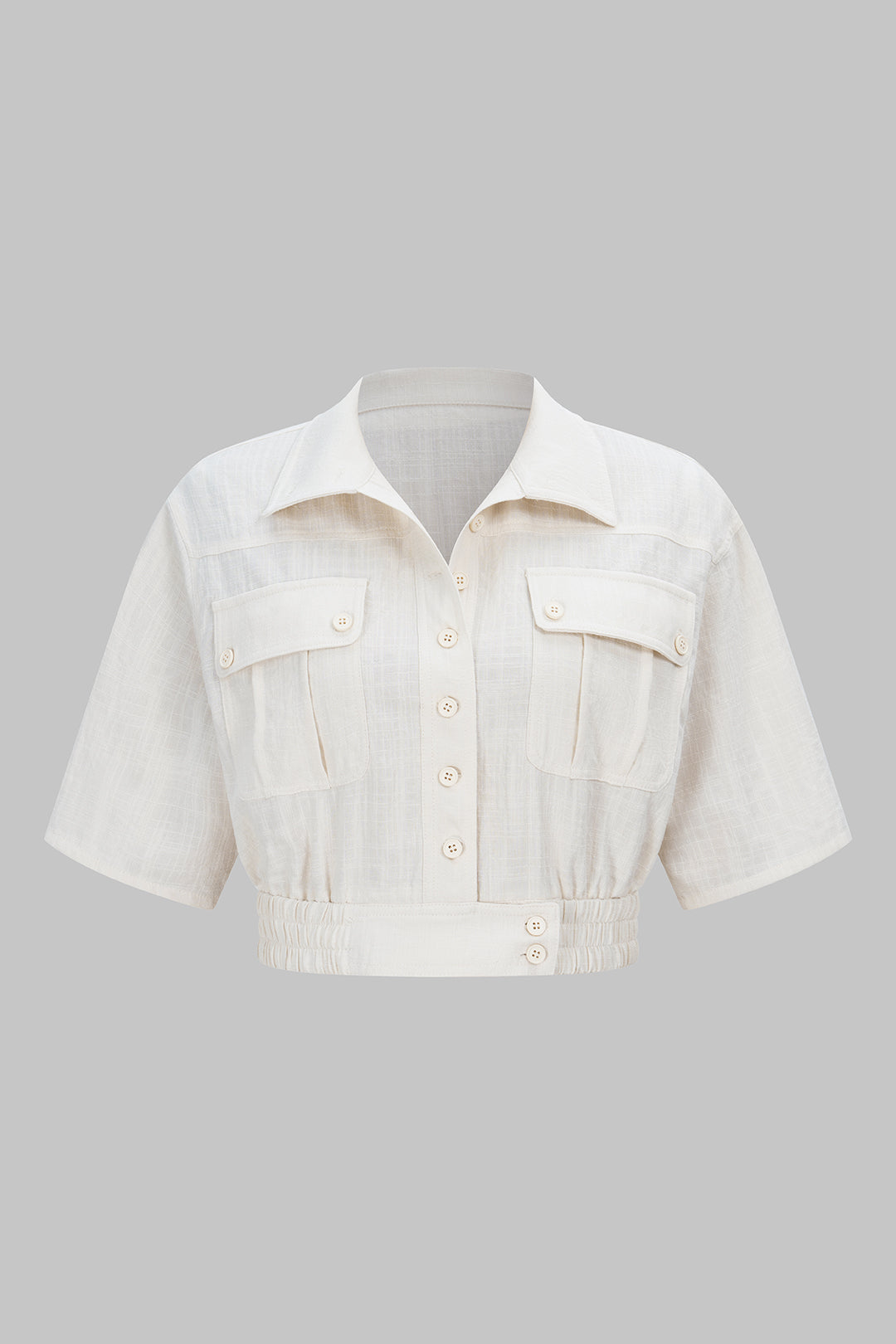 Linnen blouse met revers, knoopjes en korte mouwen