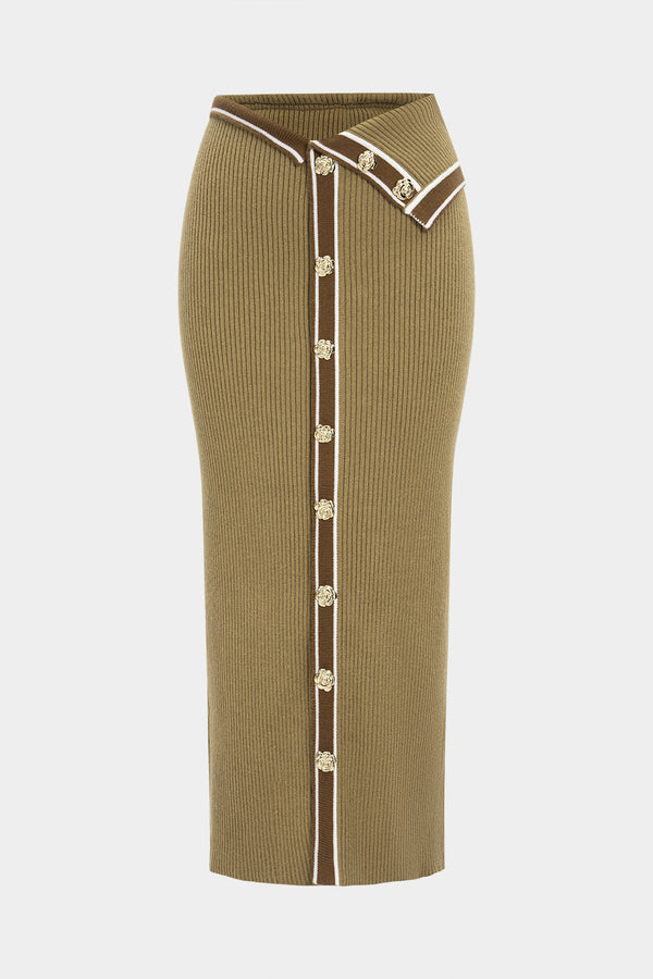 Lou - Gebreide metallic rok met knoopjes