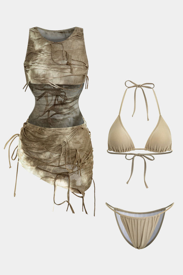 Tie-dye set met bikini en strandjurkje
