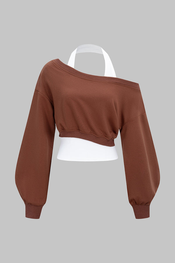 Asymmetrische sweater met halternek en lange mouwen