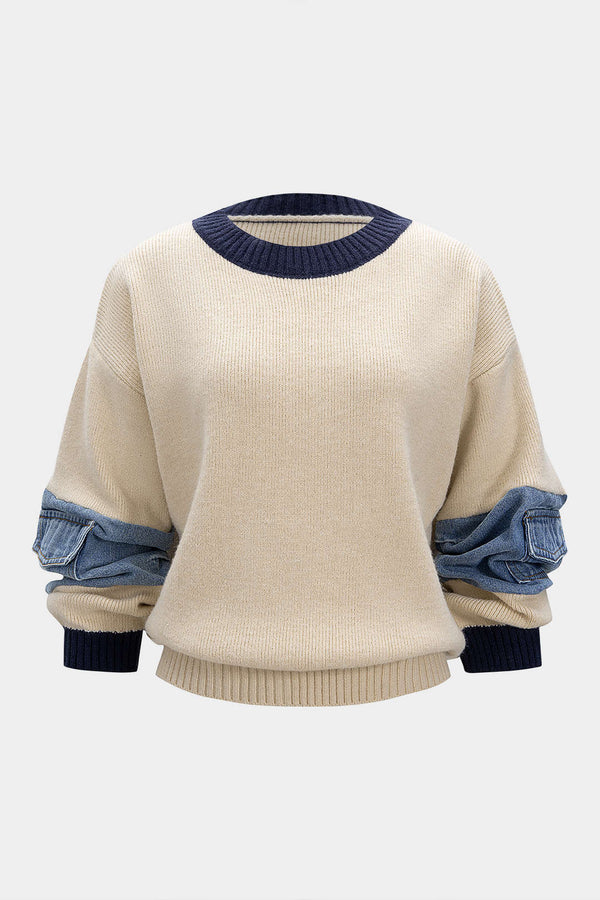 Gebreide denim top met lange mouwen