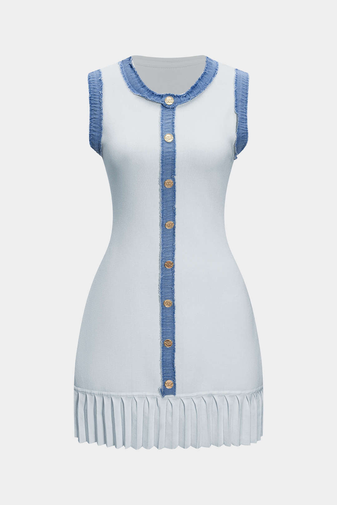 Gebreide patchwork minijurk met knoopjes