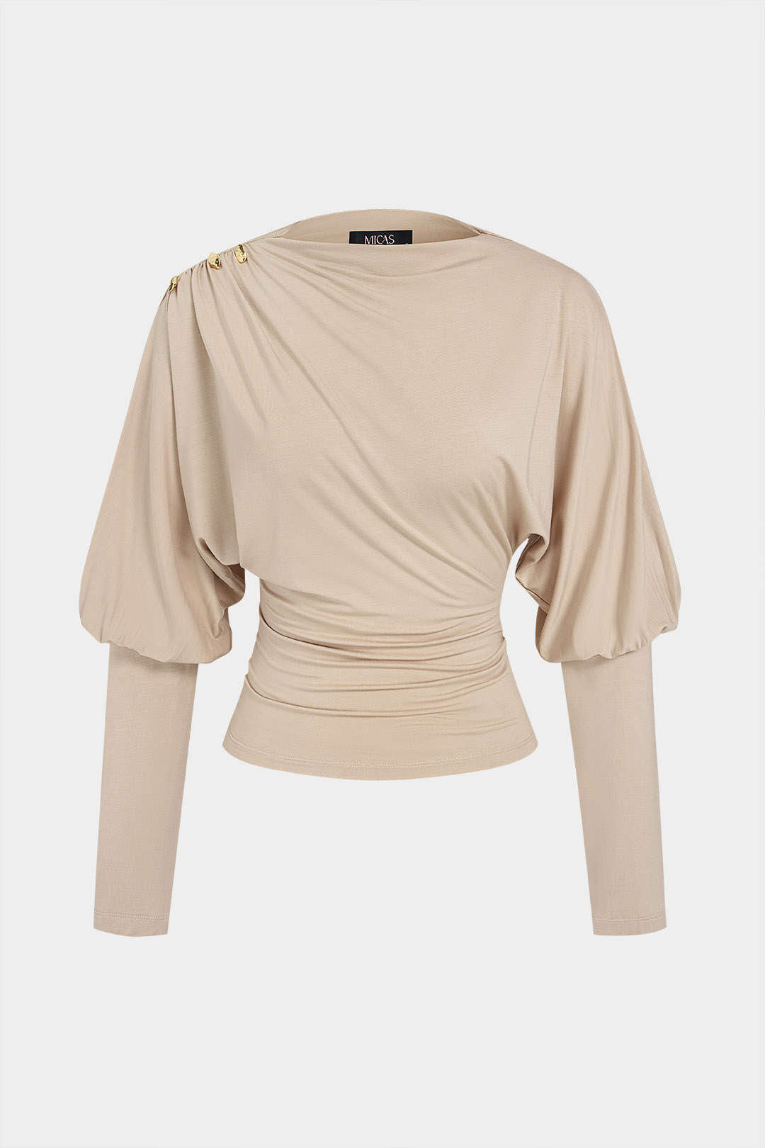 Metallic top met ruches en lange mouwen