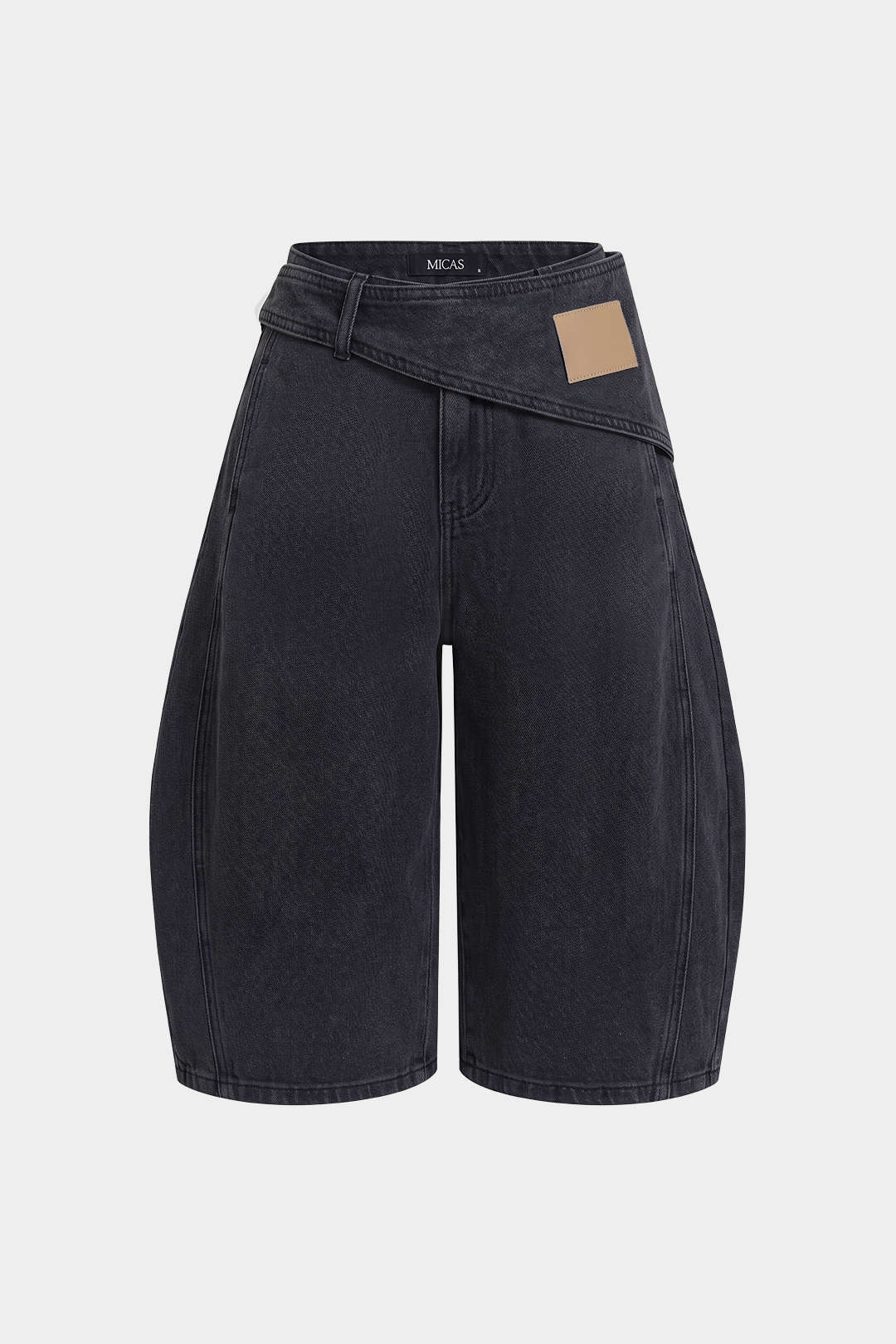Denim asymmetrische short met hoge taille en wijde pijpen