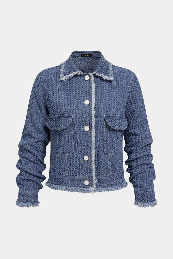 Denim jasje met rafelrand en zakken