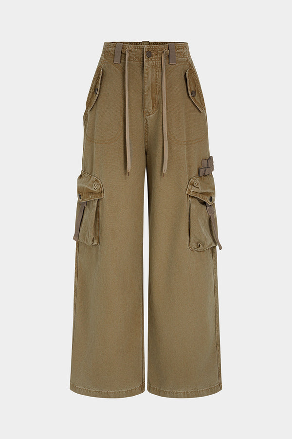 Jeans met trekkoord, zakken en wijde pijpen