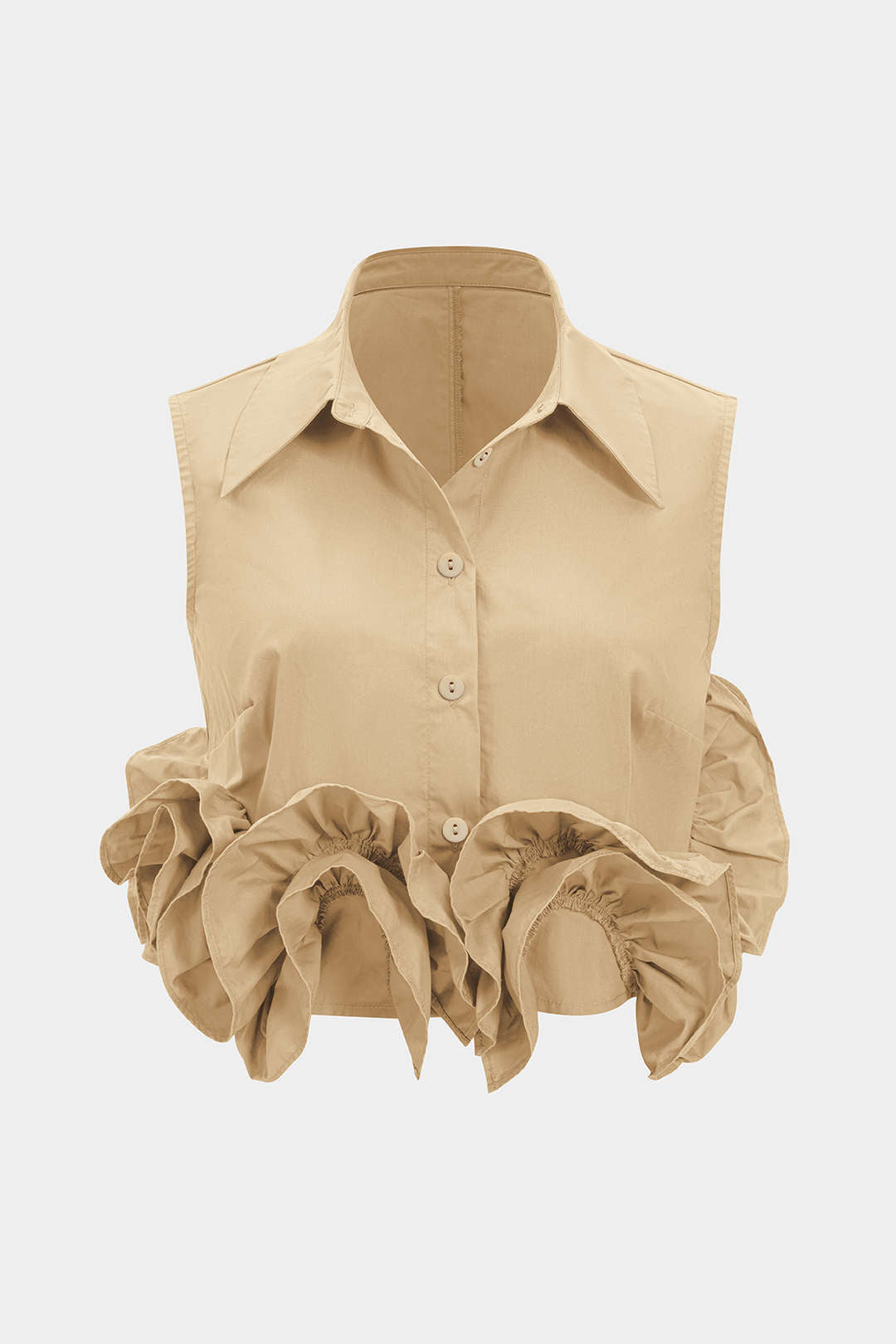Tanktop met knoopjes, volants en ruches