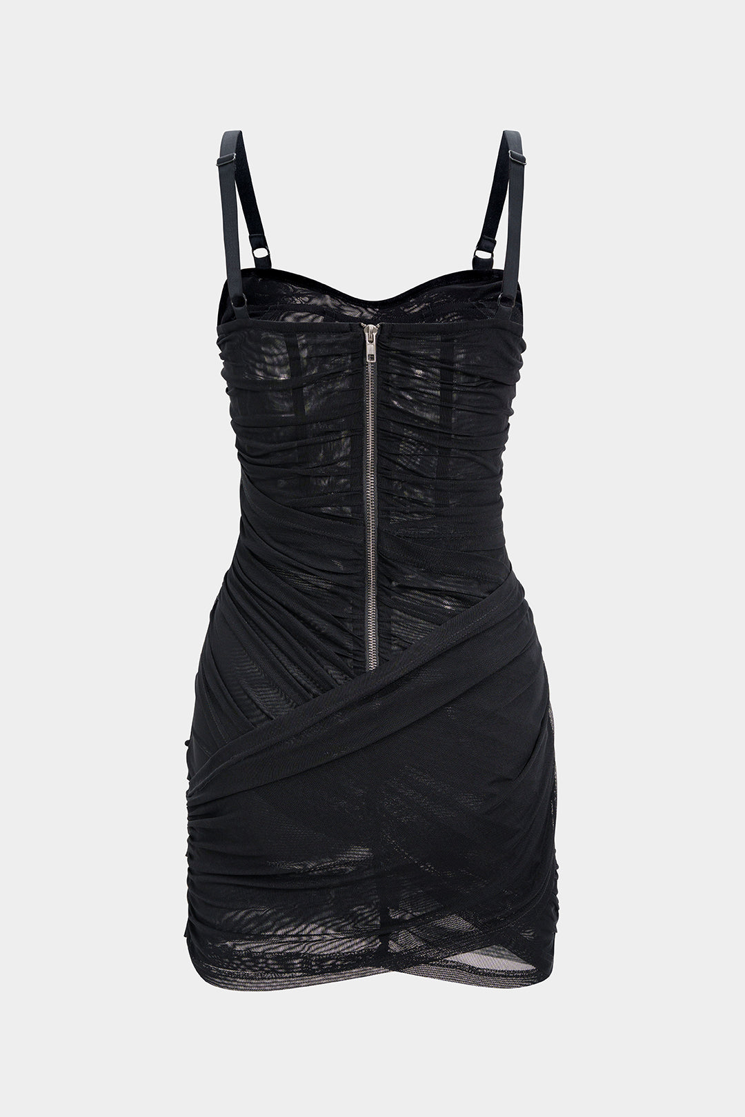 Asymmetrische mesh minijurk met ruches