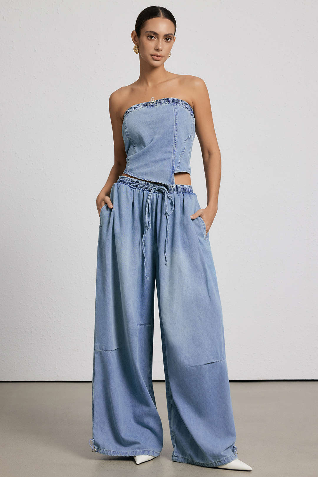 Demi - Denim set met strapless top en jeans
