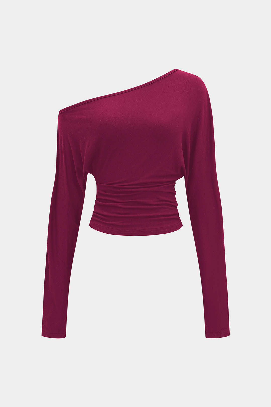 Asymmetrische top met uitsnijding, ruches en lange mouwen