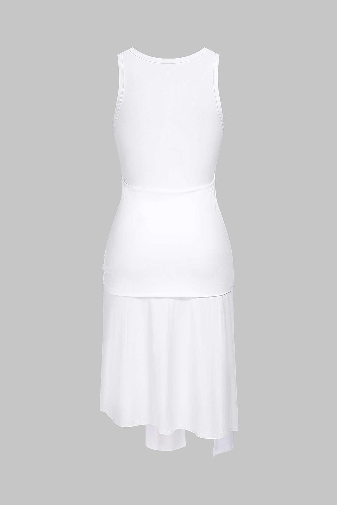 Asymmetrische mouwloze midijurk met ronde hals en split