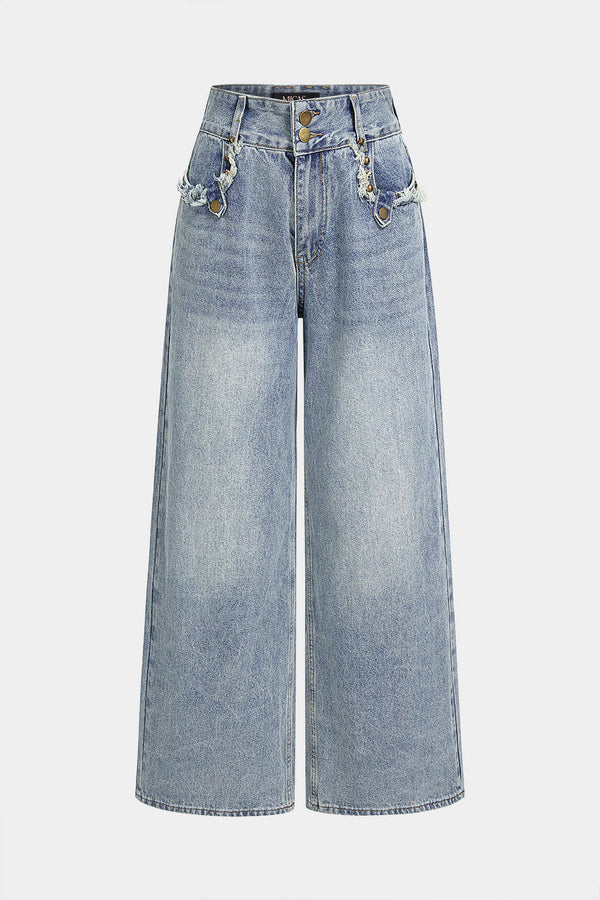 Jeans met wijde pijpen, zakken en rafelrand