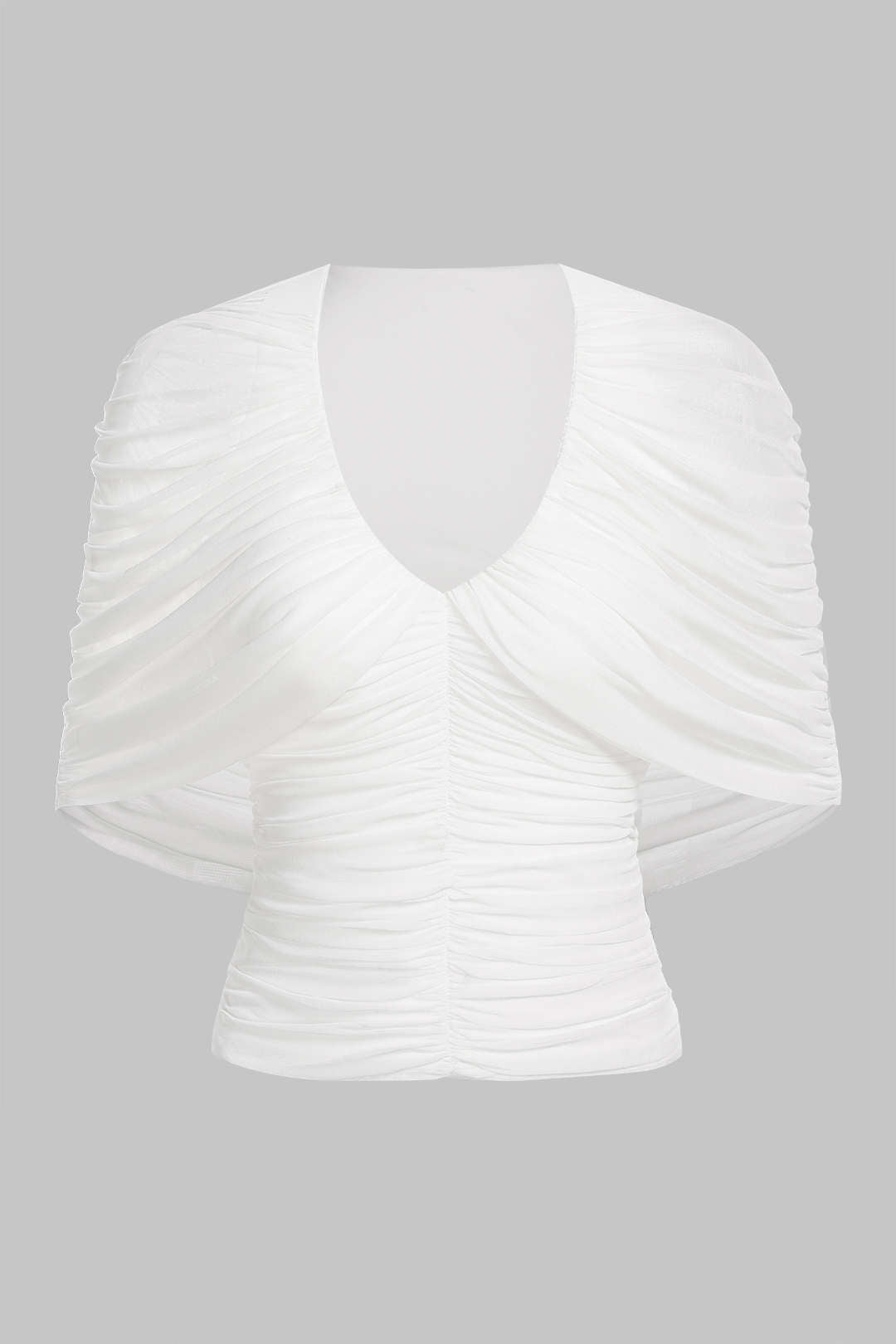 Mesh T-shirt met V-hals en ruches