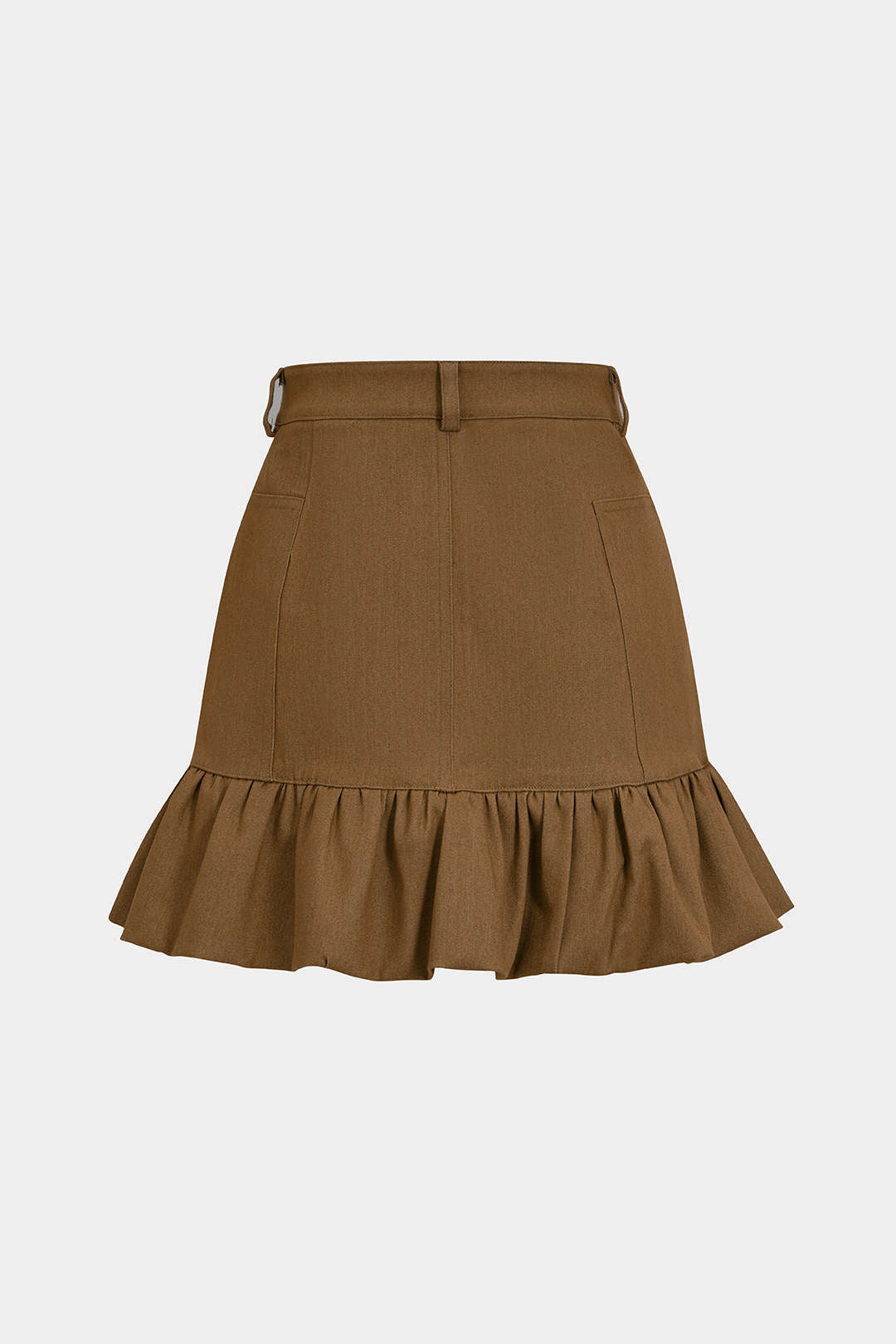 Denim rok met hoge taille en ruches