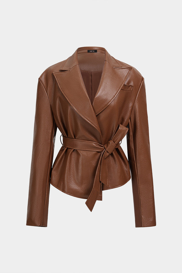 Aurora - Leren-look jasje met strik