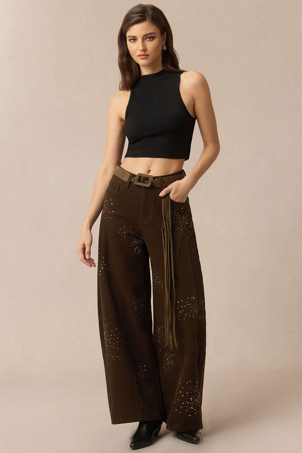 Jeans met strass en wijde pijpen