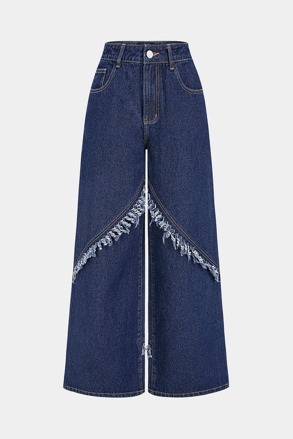 Jeans met rafelrand, hoge taille en wijde pijpen