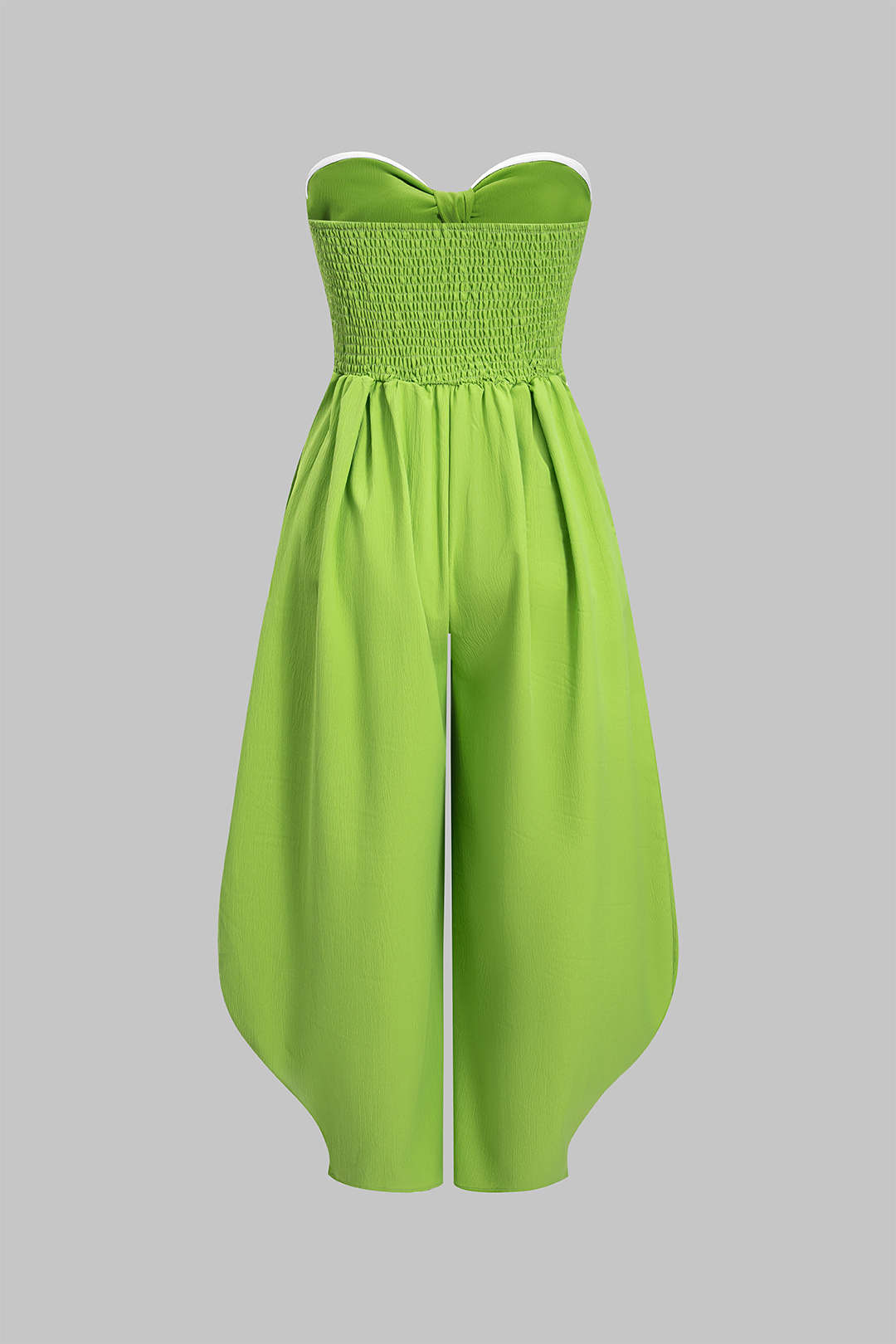 Mouwloze jumpsuit met strapless pasvorm, strik en ruches