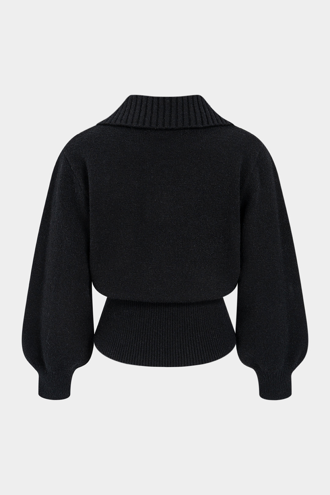 Gebreide metallic top met revers, knoopjes en lange mouwen