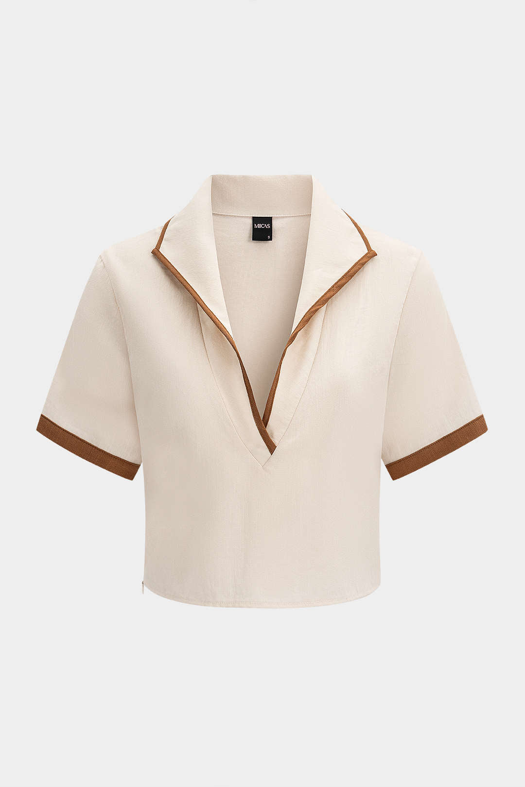 Blouse met revers, V-hals en korte mouwen
