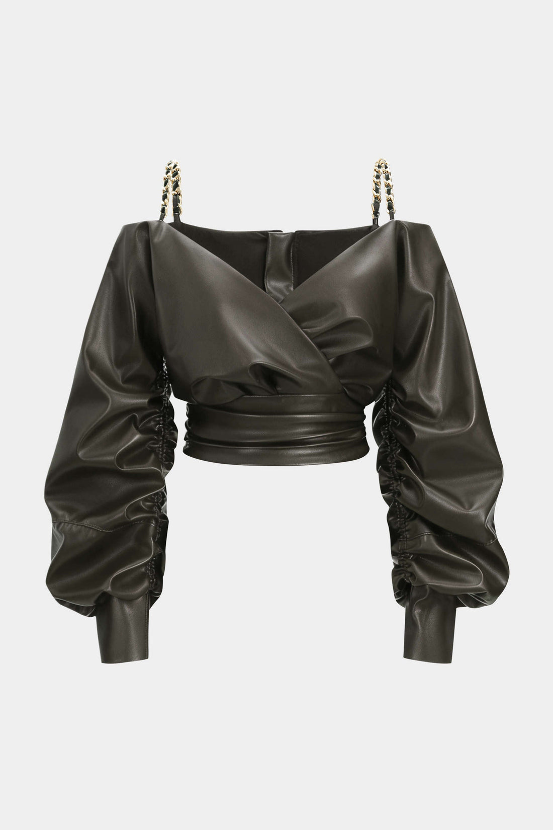 Leren-look metallic blouse met lange mouwen
