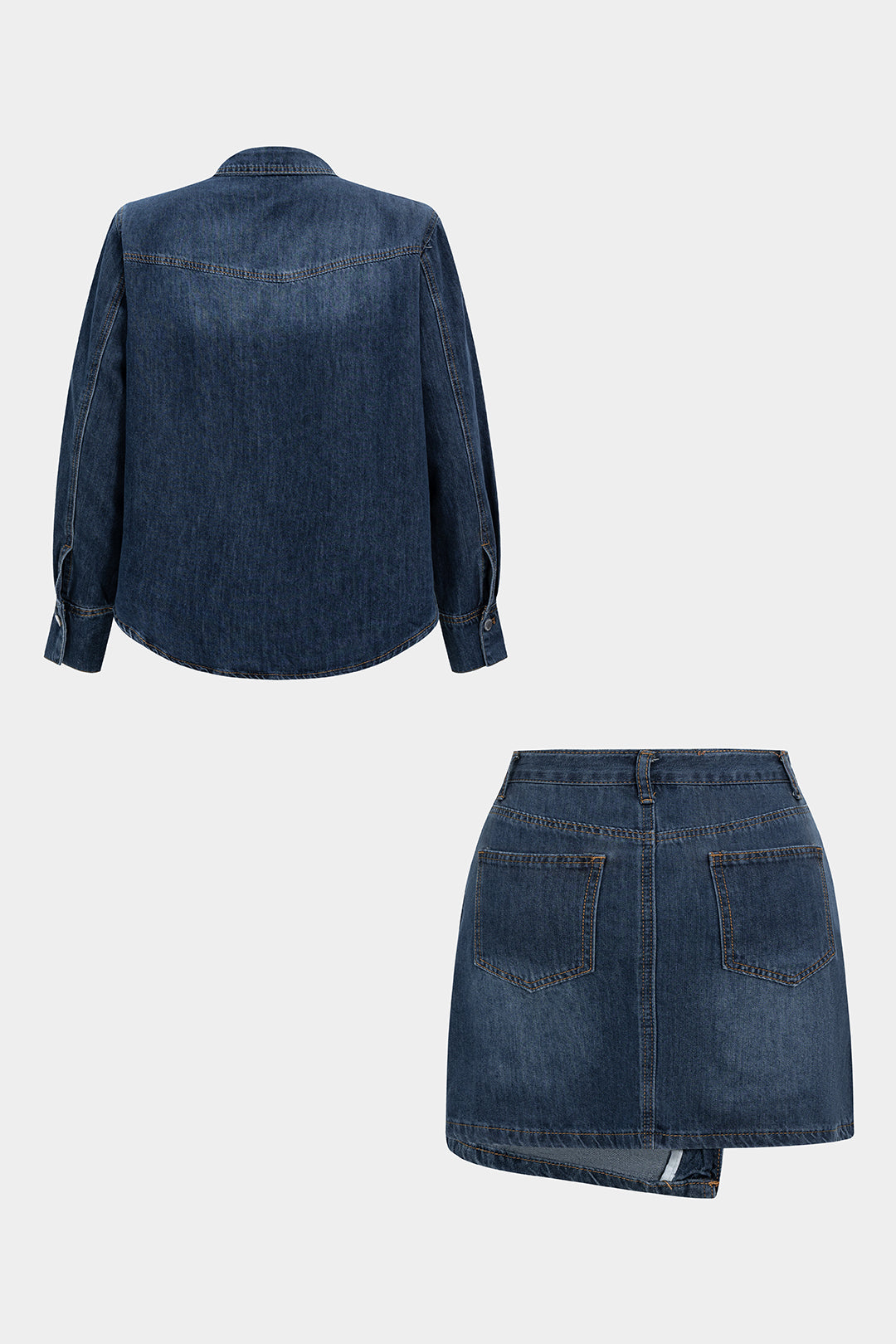 Denim set met blouse en rok