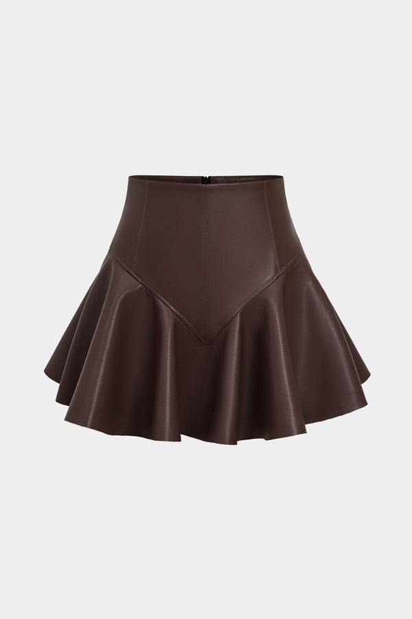 Becca - Leren-look minirok met ruches
