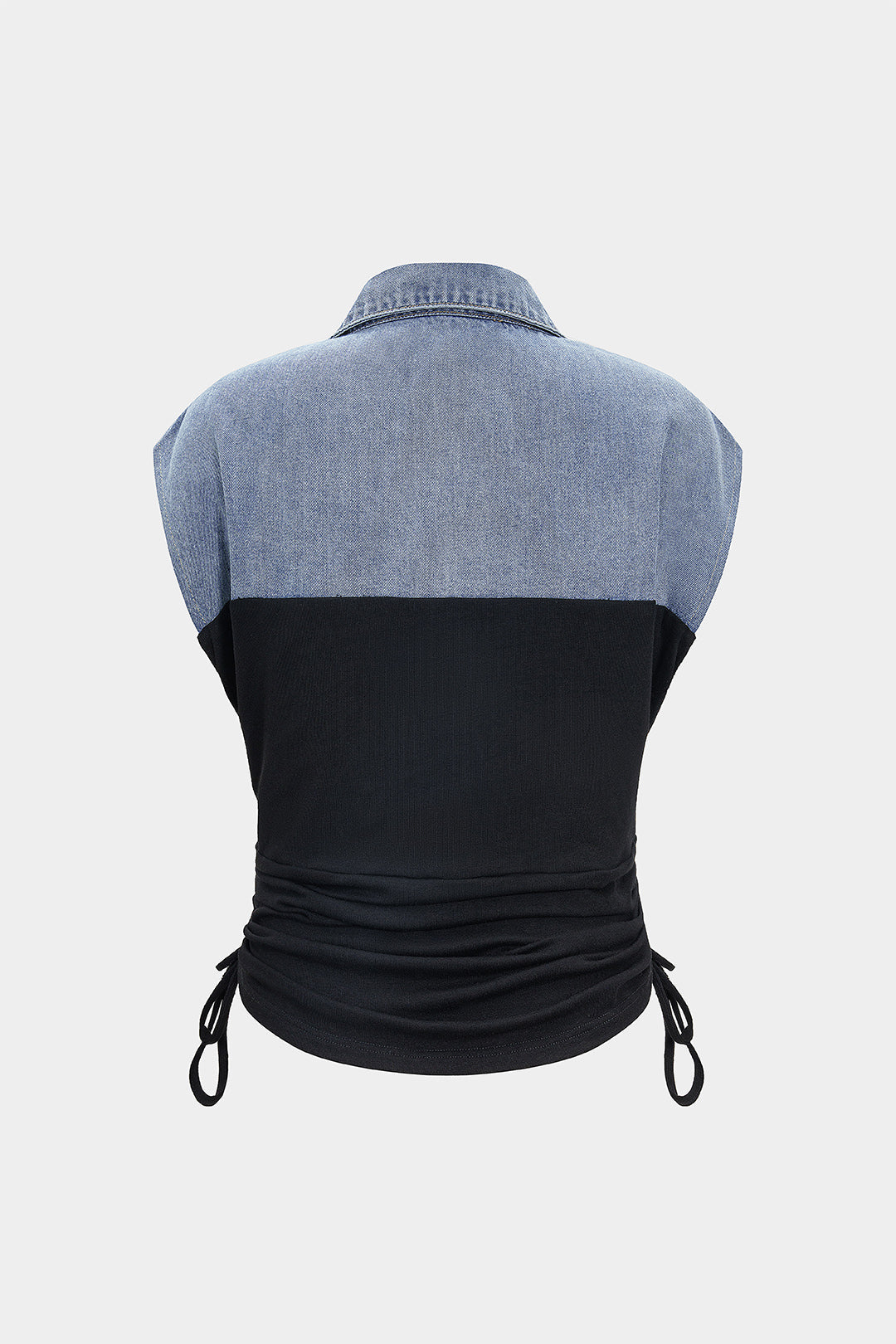 Clara - Denim patchwork croptop met trekkoord
