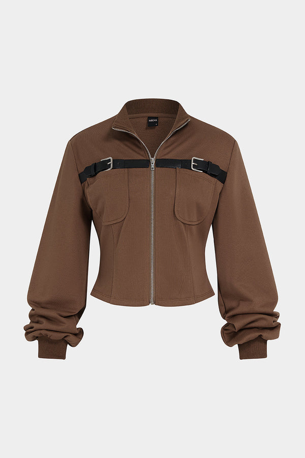 Sweater met zakken, riem en rits