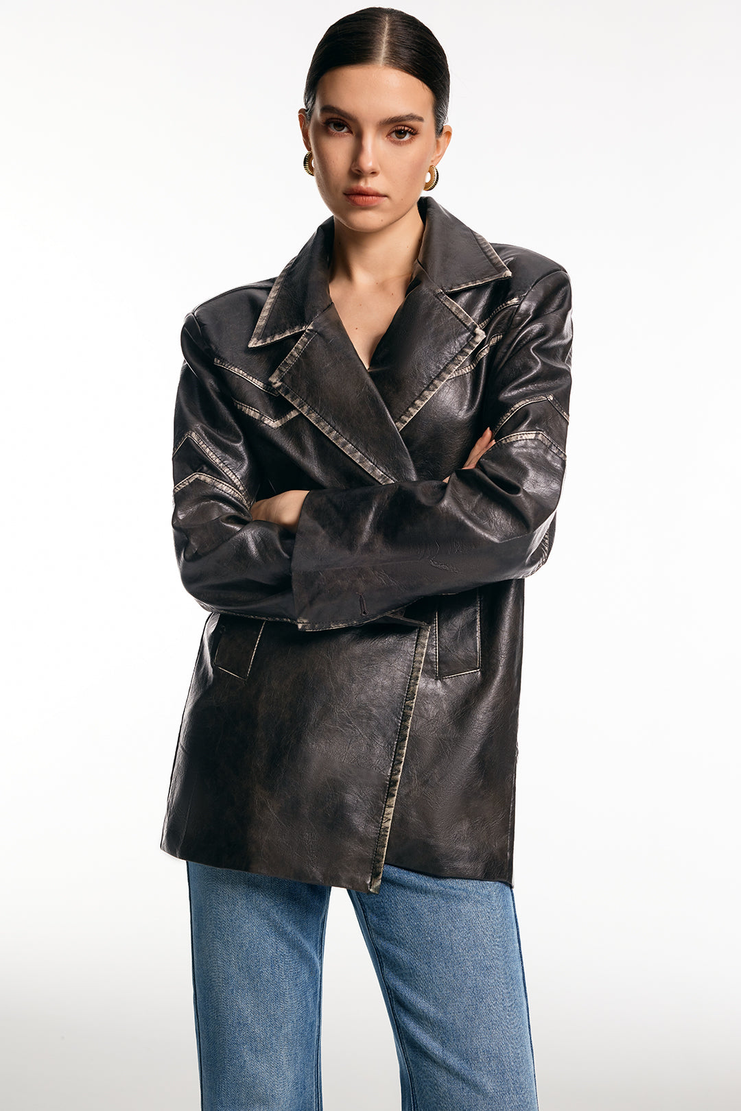 Leren-look verwassen blazer