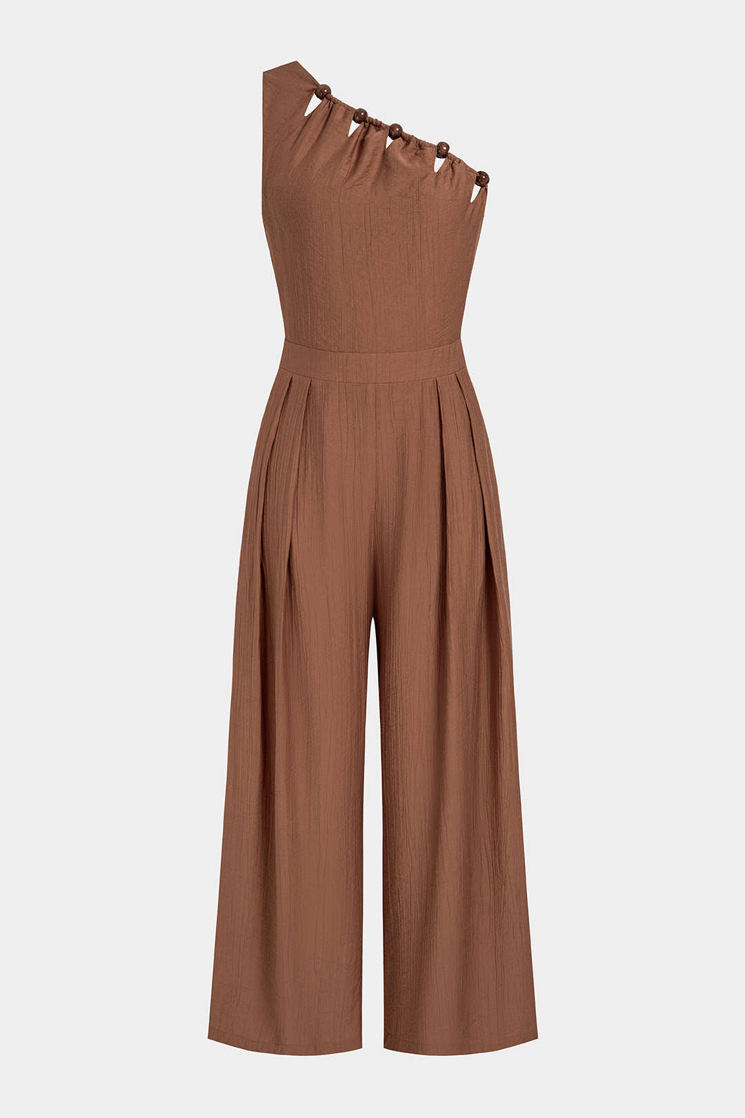 Mouwloze jumpsuit met één schouder, kralen en uitsnijding