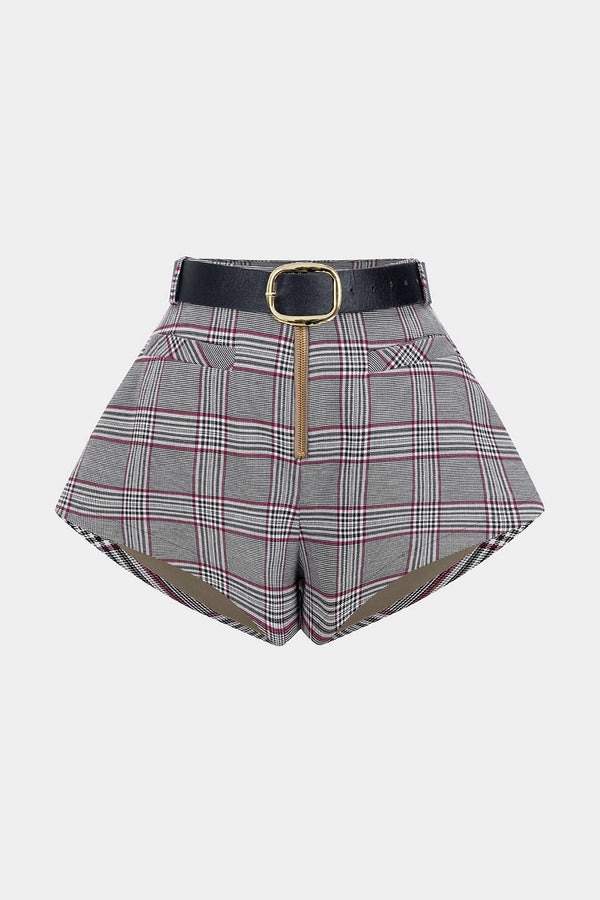 Geruite short met riem en rits