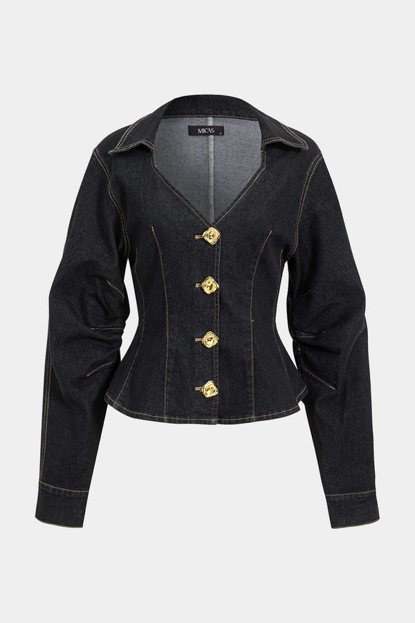Denim metallic item met knoopjes