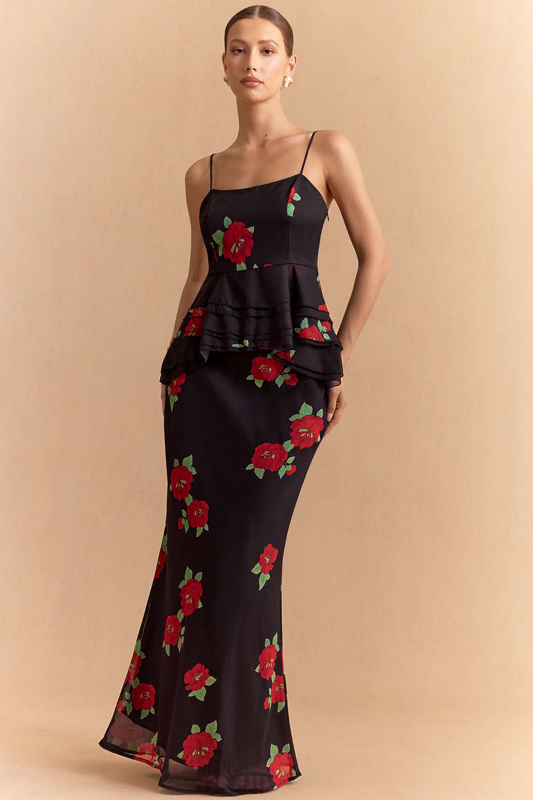 Bloemenprint chiffon top met ruches en rits