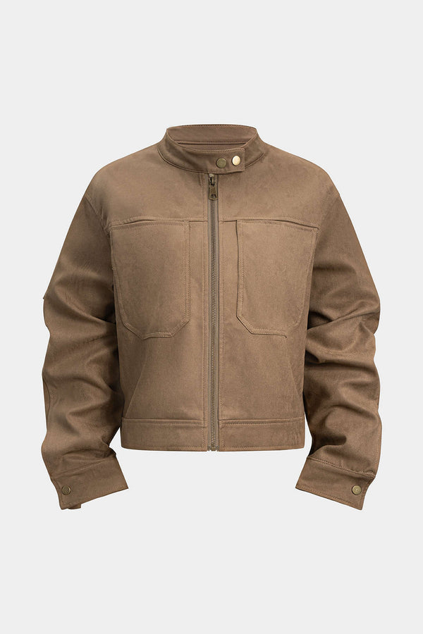 Suèd cropped jasje met kraag