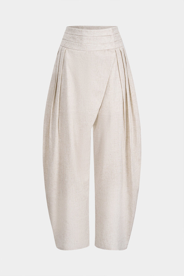 Linnen geplooide broek met hoge taille