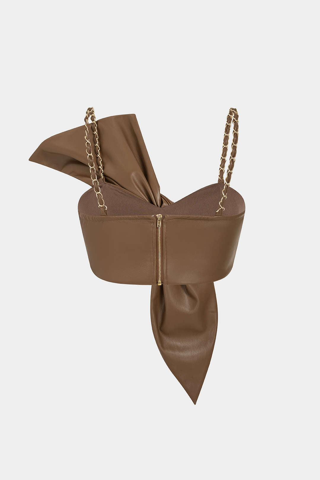 Leren-look metallic top met kettingdetail
