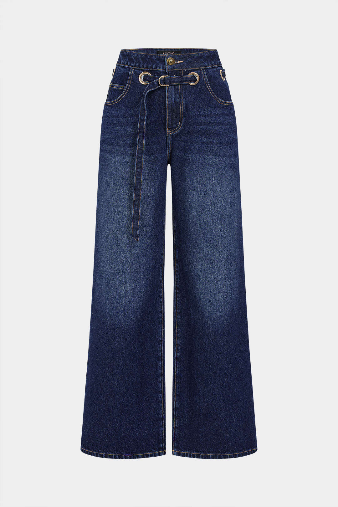 Metallic jeans met riem en rits
