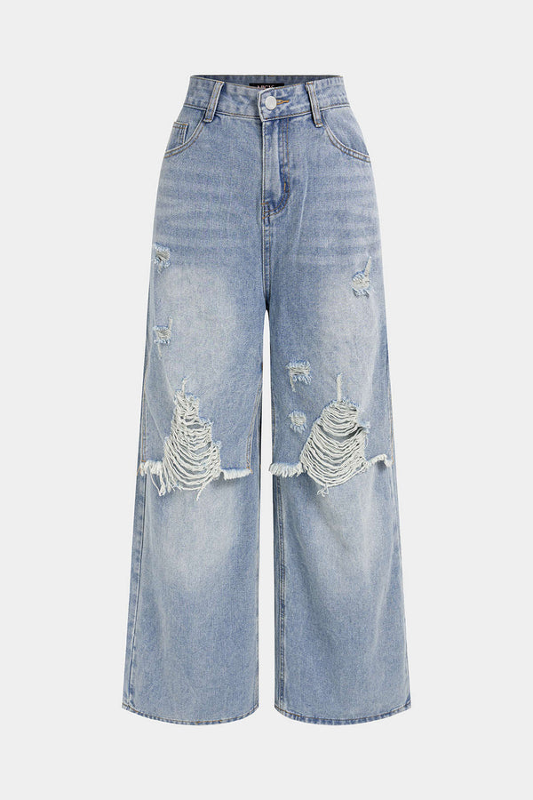 Lina - Ripped jeans met wijde pijpen