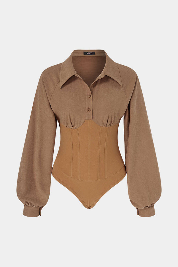 Liv - Patchwork body met knoopjes en lange mouwen