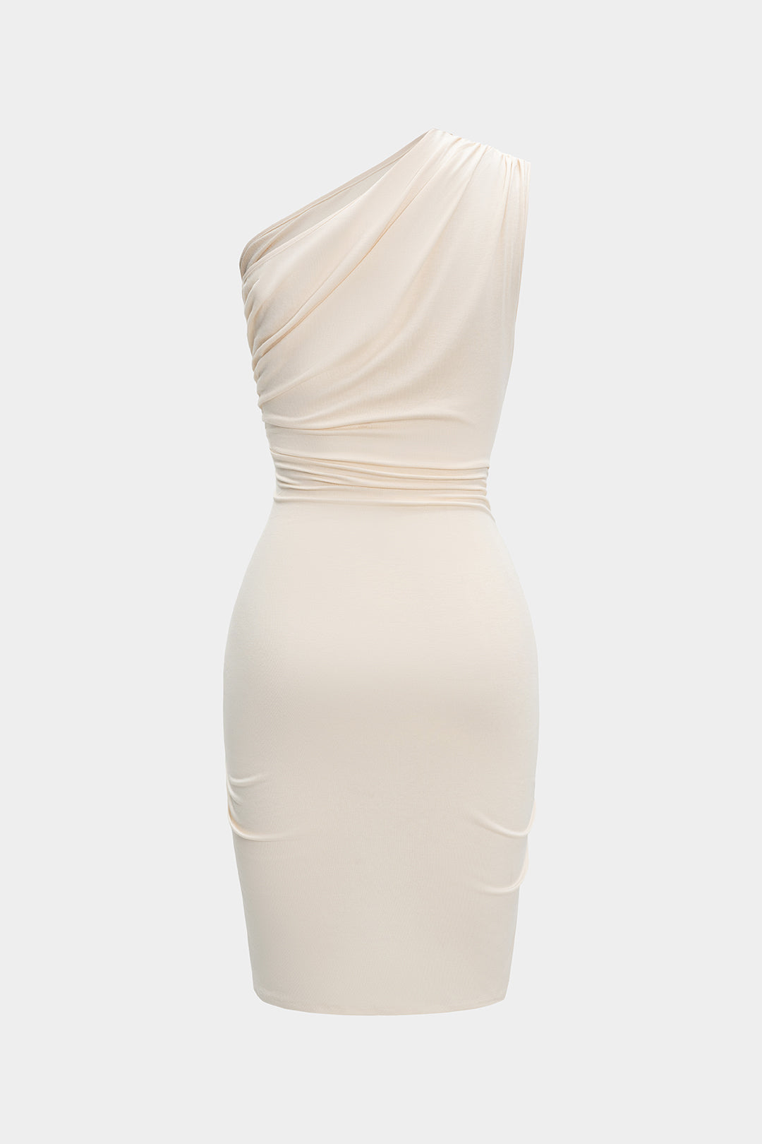 Asymmetrische midijurk met ruches en uitsnijding