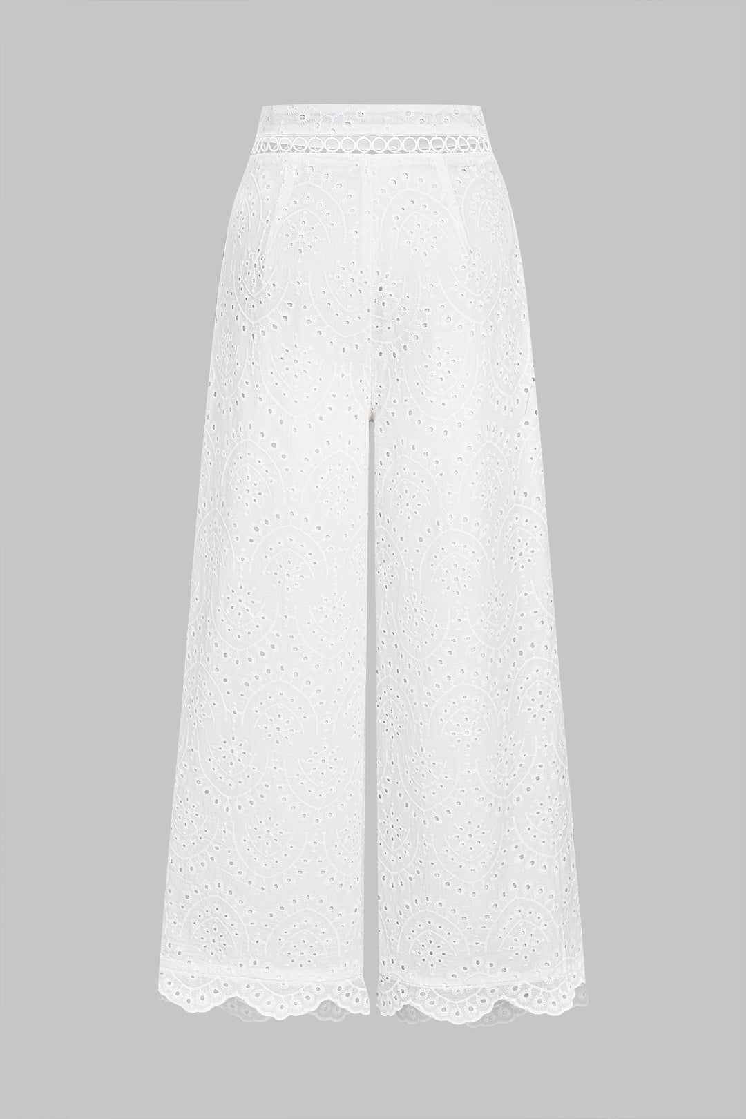 Jacquard broek met uitsnijding en wijde pijpen