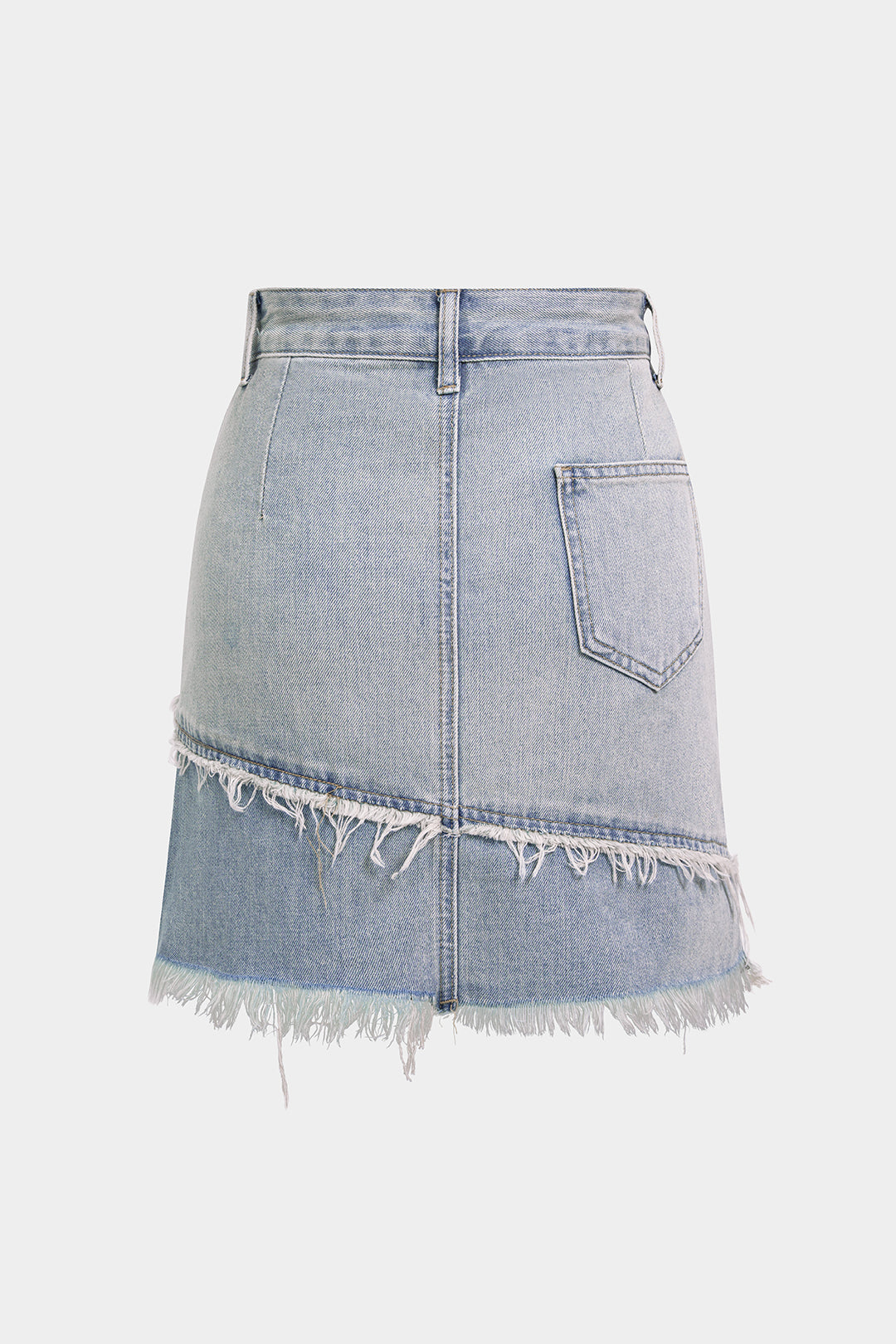 Denim asymmetrische minirok met rafelrand en hoge taille