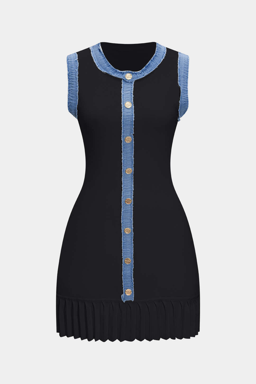 Gebreide patchwork minijurk met knoopjes