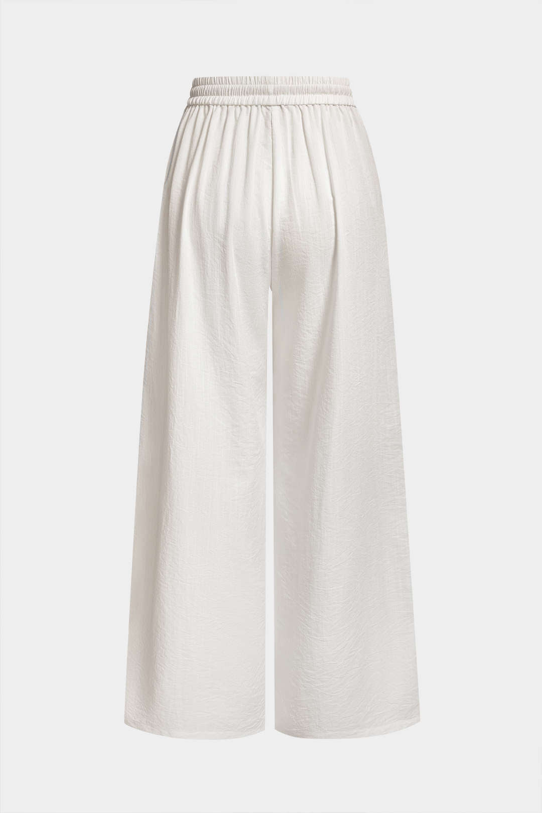 Broek met trekkoord, smokwerk en wijde pijpen