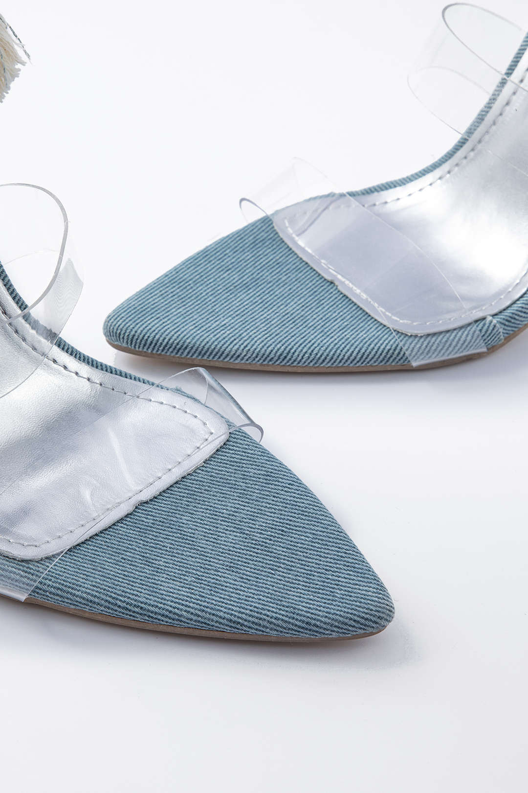 Denim sandalen met kant