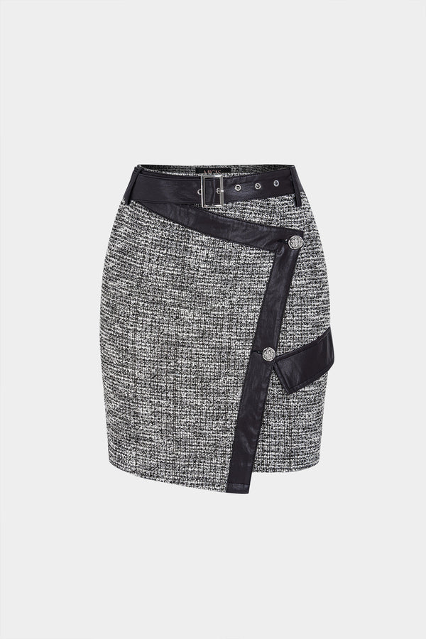 Leren-look patchwork minirok met riem